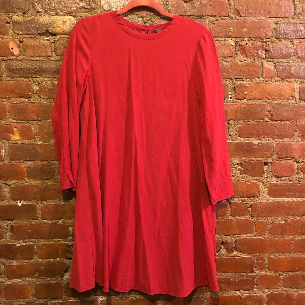 Eileen Fisher Red Silk Long Sleeve Dress